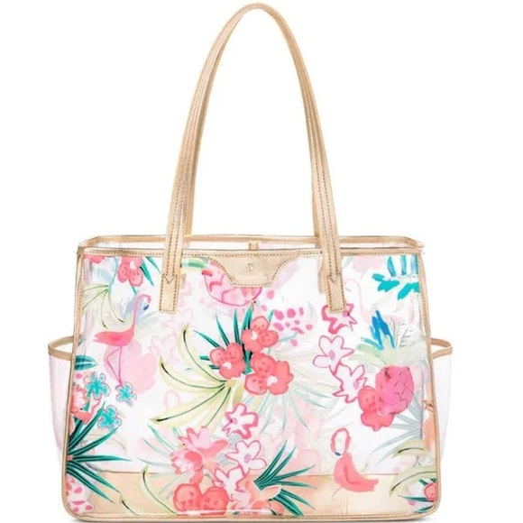Spartina 449 Flamingo Floral Retreat Clear Beach Tote - Picture 12 of 13